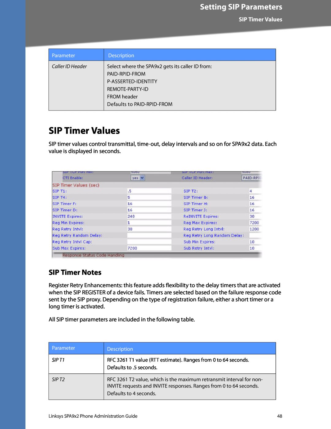 Linksys SPA922, SPA962, SPA942, SPA932 manual SIP Timer Values, SIP Timer Notes, Setting SIP Parameters 
