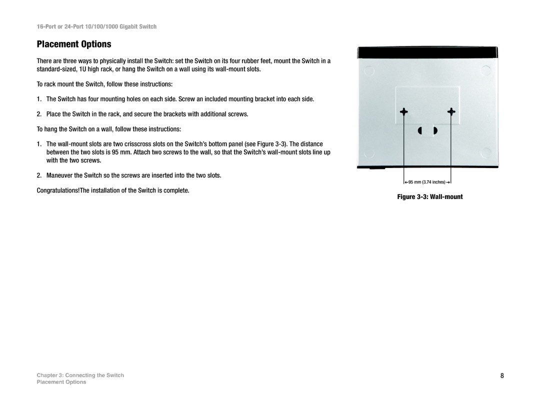 Linksys SR2024C manual Placement Options, Wall-mount 