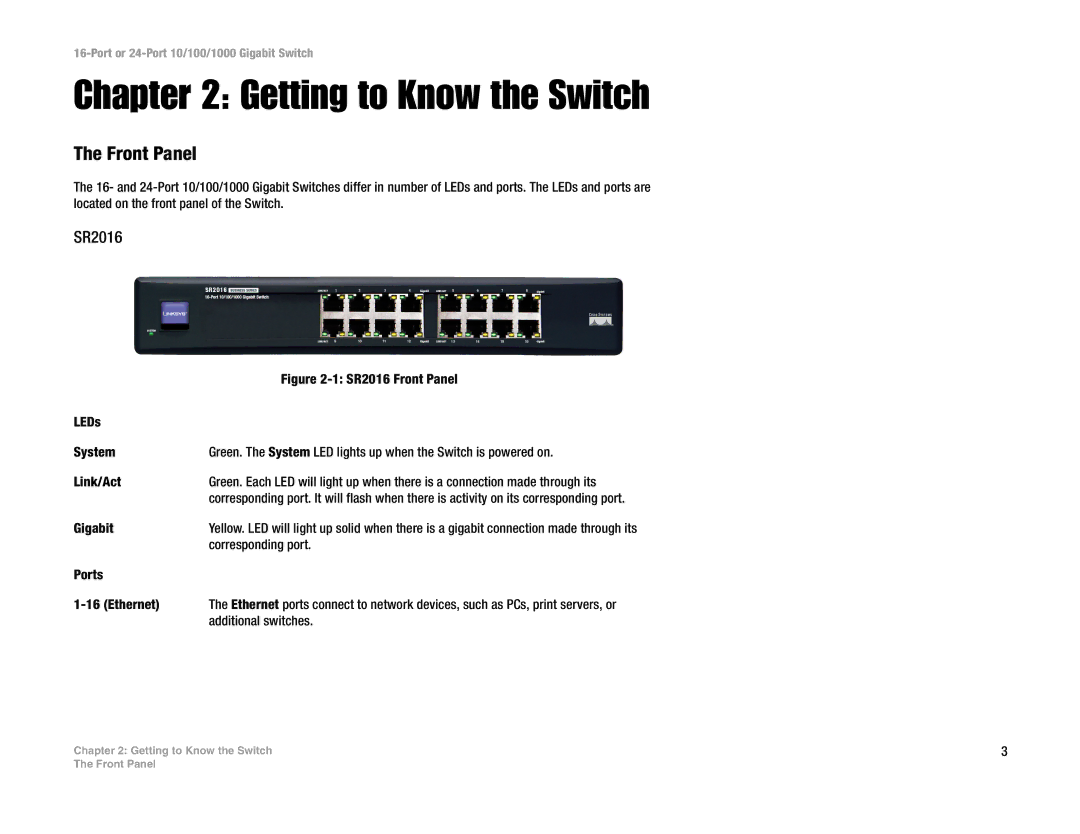 Linksys SR2024C manual Getting to Know the Switch, Front Panel 