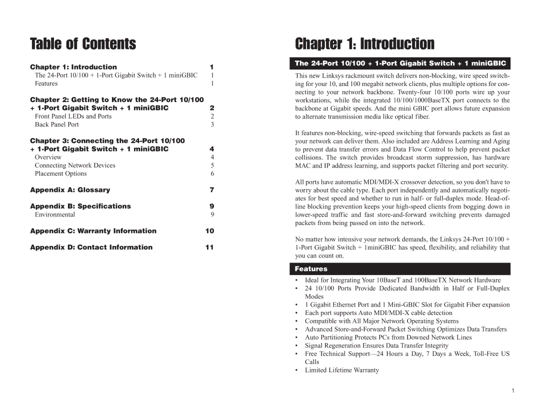 Linksys SR2246 manual Table of Contents, Introduction 