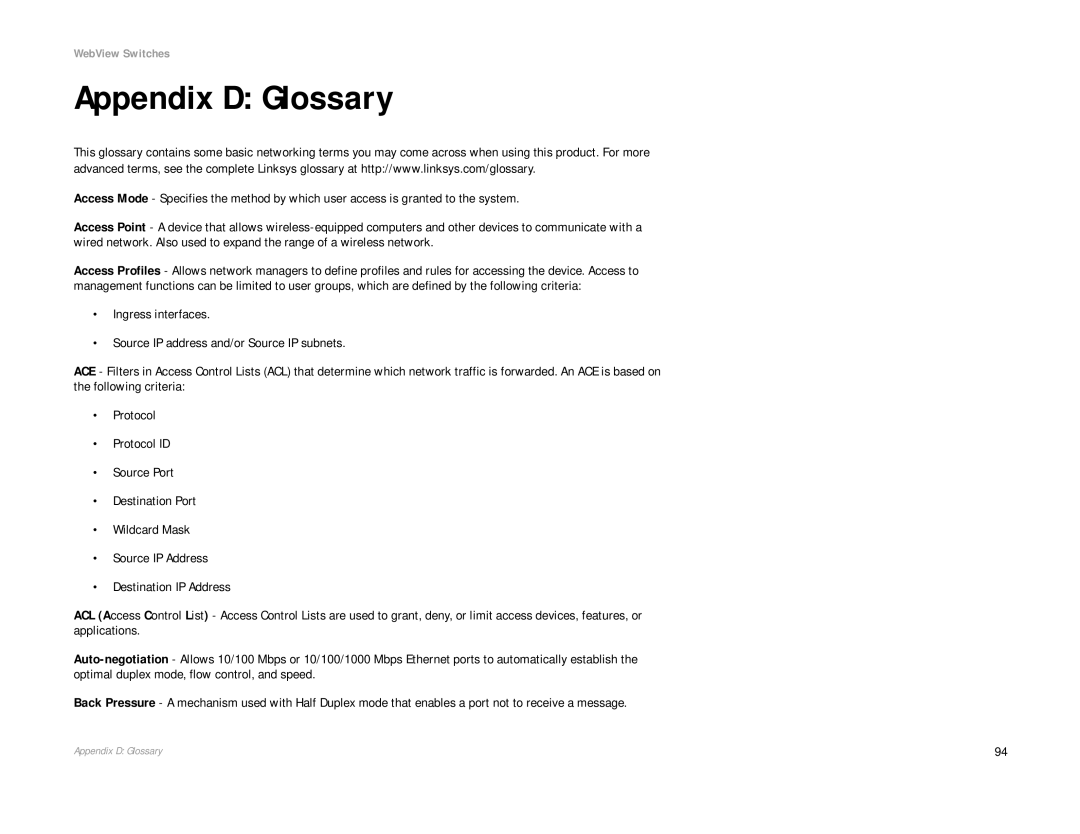 Linksys SRW2008MP, SRW2008P manual Appendix D Glossary 