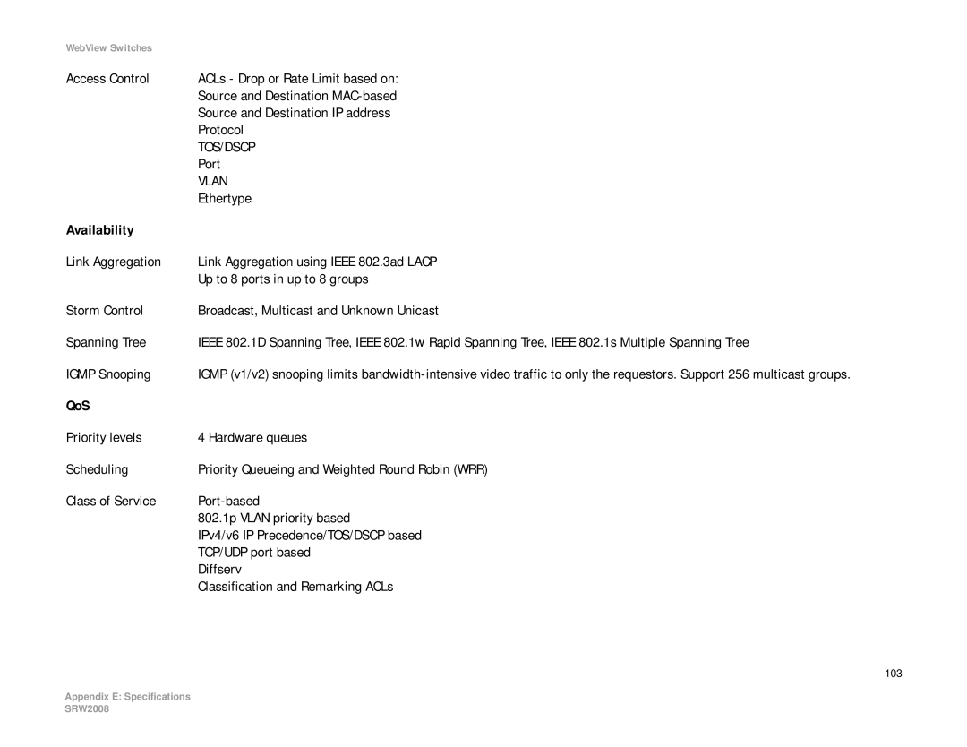 Linksys SRW2008MP, SRW2008P manual Port, Ethertype 