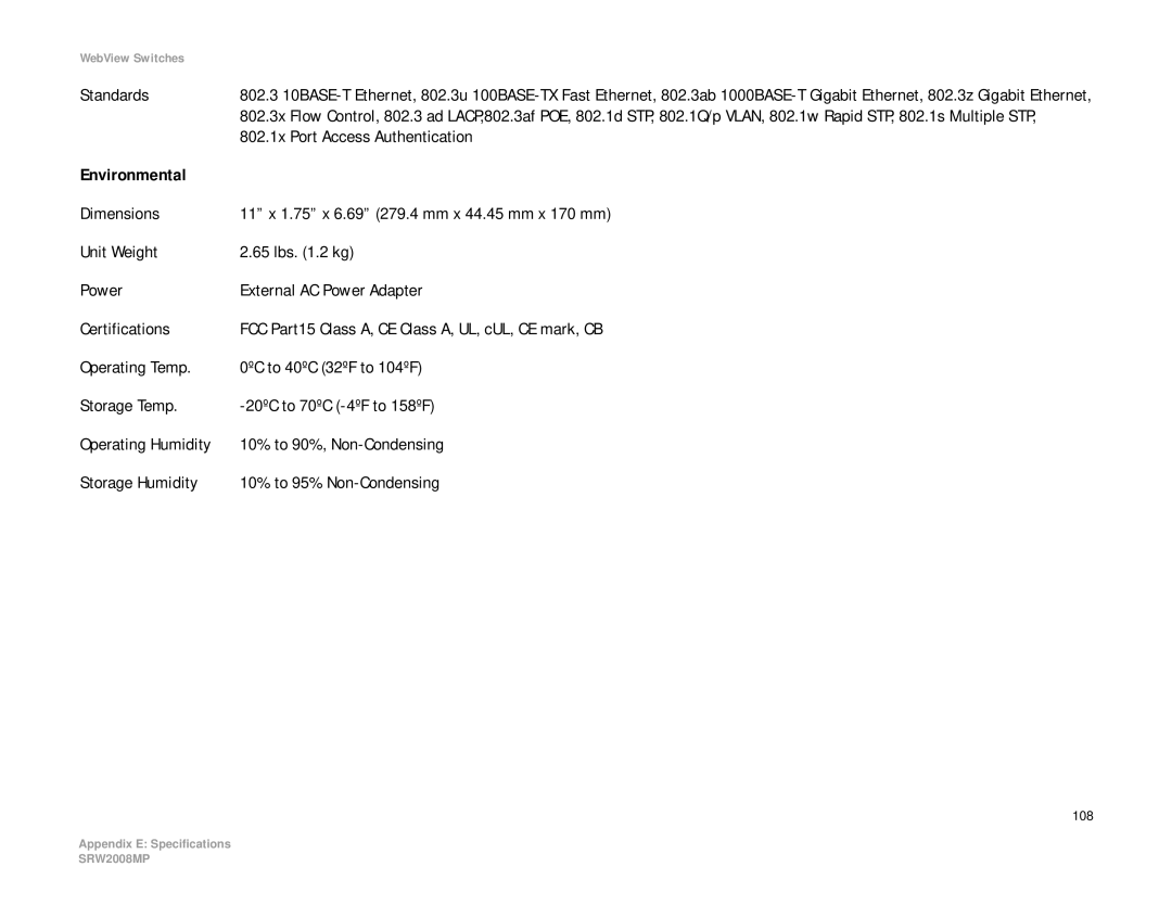 Linksys SRW2008P, SRW2008MP manual Standards, 802.1x Port Access Authentication 