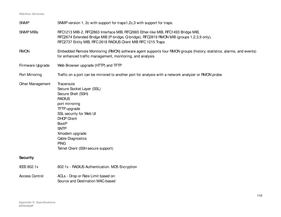 Linksys SRW2008P, SRW2008MP manual 110 