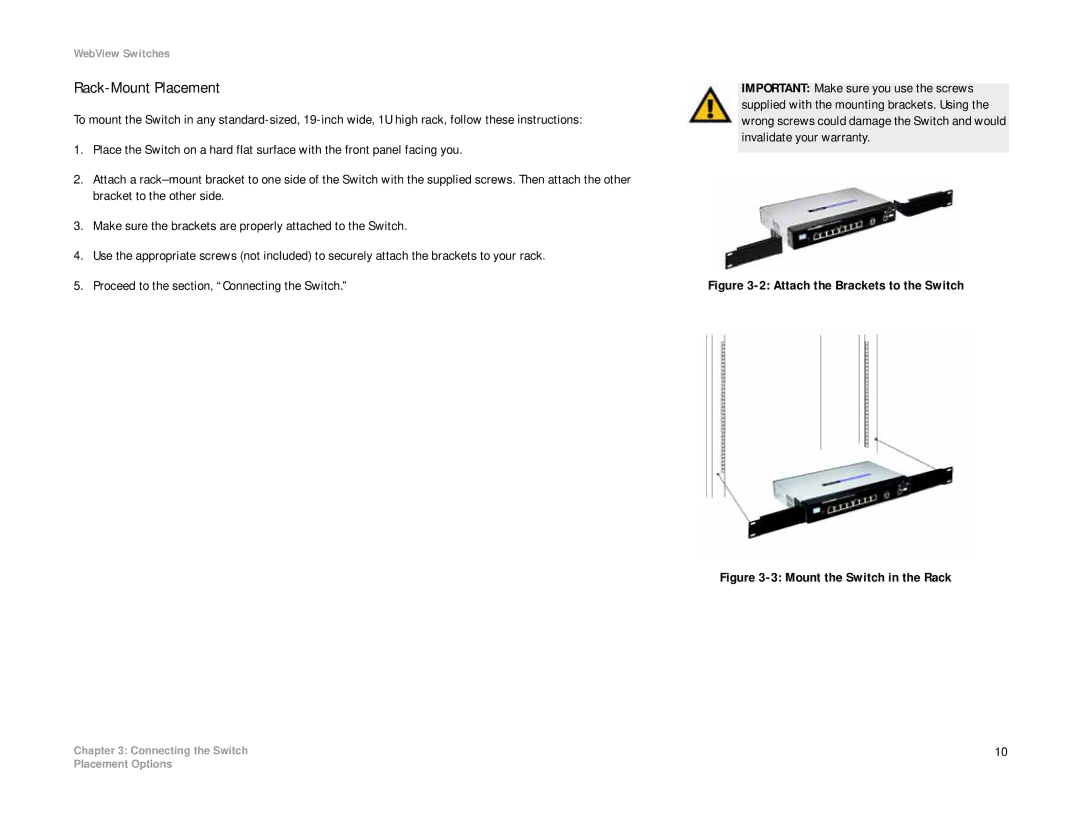 Linksys SRW2008MP, SRW2008P manual Rack-Mount Placement, Attach the Brackets to the Switch 