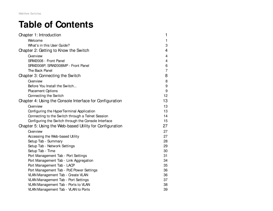 Linksys SRW2008P, SRW2008MP manual Table of Contents 