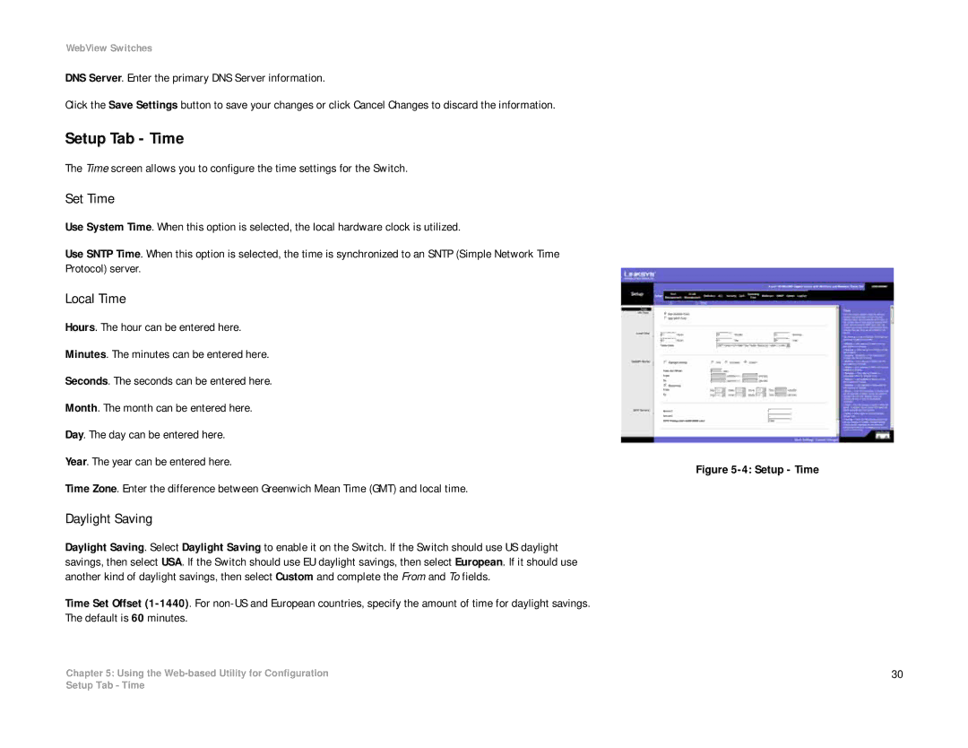 Linksys SRW2008P, SRW2008MP manual Setup Tab Time, Set Time, Local Time, Daylight Saving 