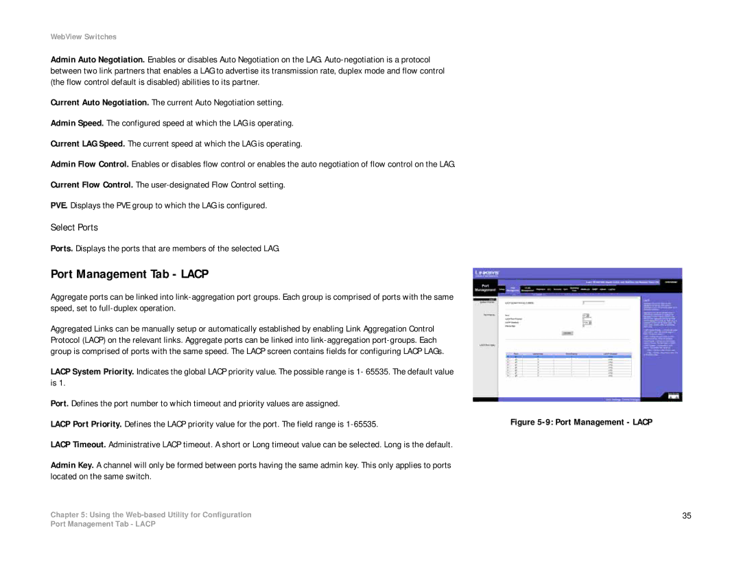 Linksys SRW2008P, SRW2008MP manual Port Management Tab Lacp, Port Management Lacp 