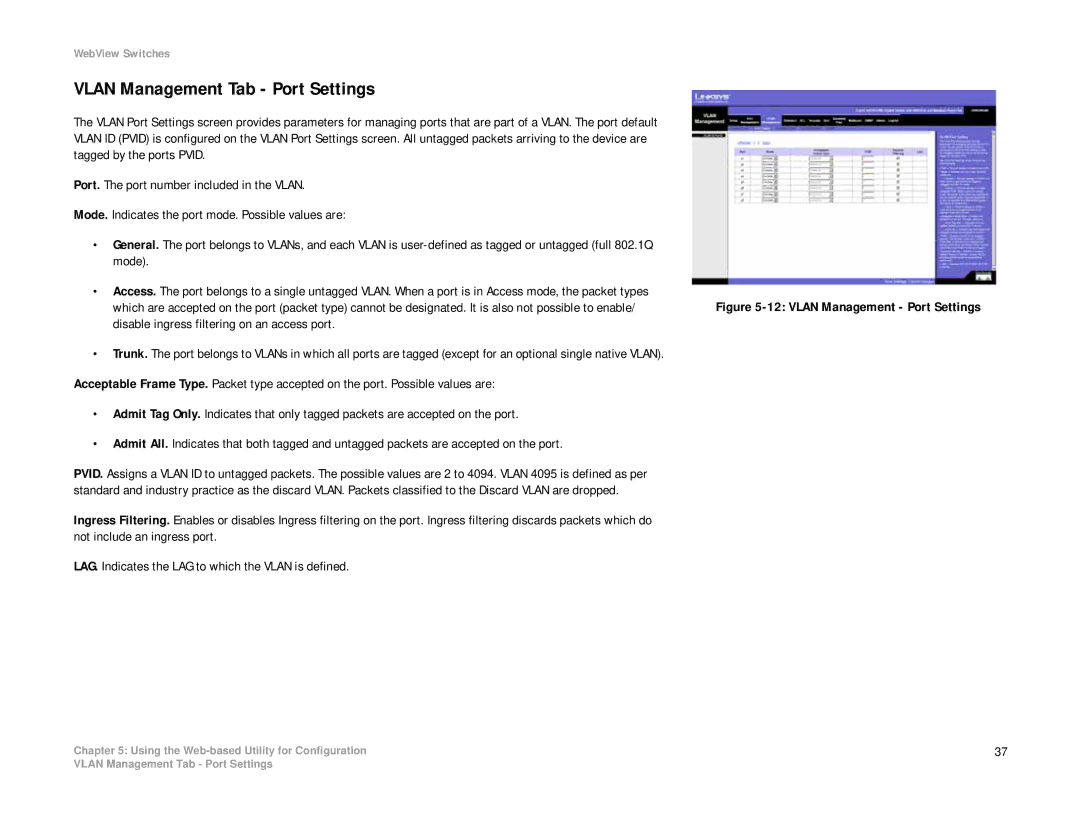 Linksys SRW2008MP, SRW2008P manual Vlan Management Tab Port Settings, Vlan Management Port Settings 