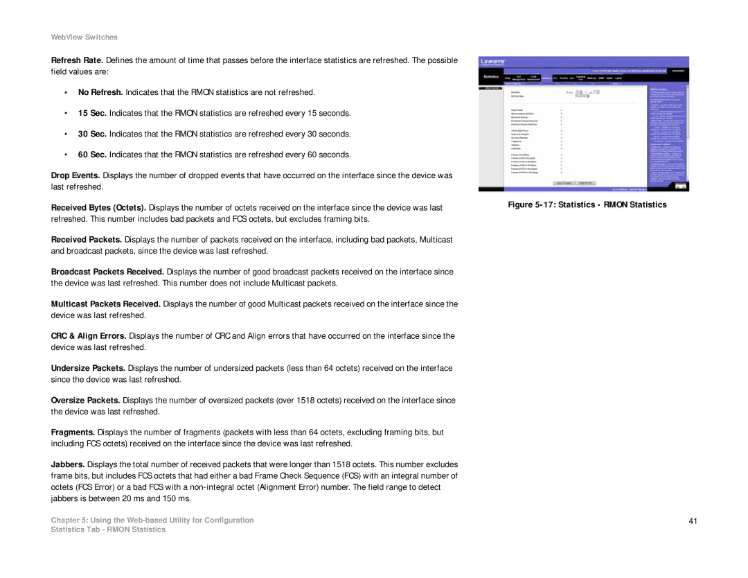 Linksys SRW2008P, SRW2008MP manual Statistics Rmon Statistics 