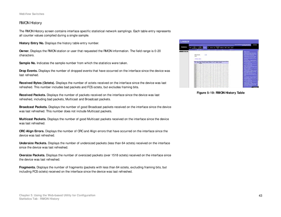 Linksys SRW2008MP, SRW2008P manual Rmon History Table 