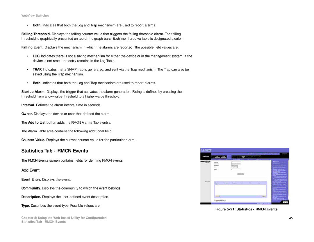 Linksys SRW2008P, SRW2008MP manual Statistics Tab Rmon Events, Add Event 