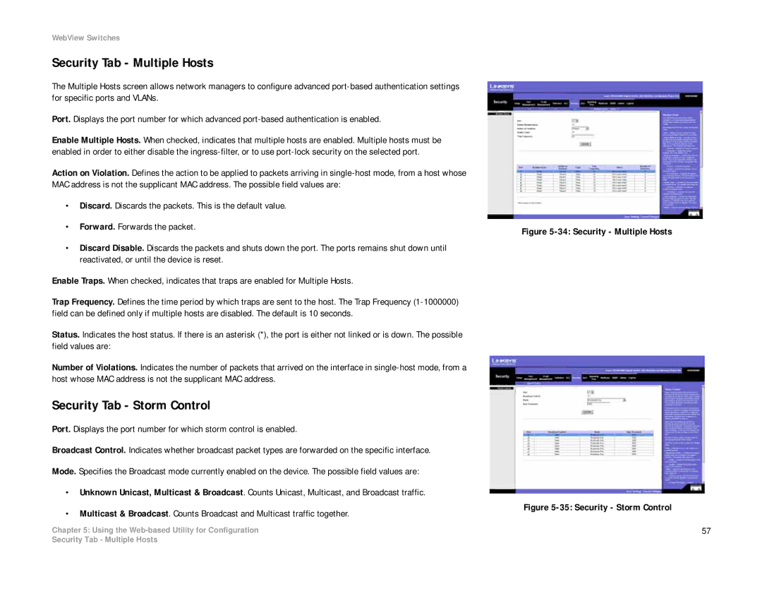 Linksys SRW2008P, SRW2008MP manual Security Tab Multiple Hosts, Security Tab Storm Control 