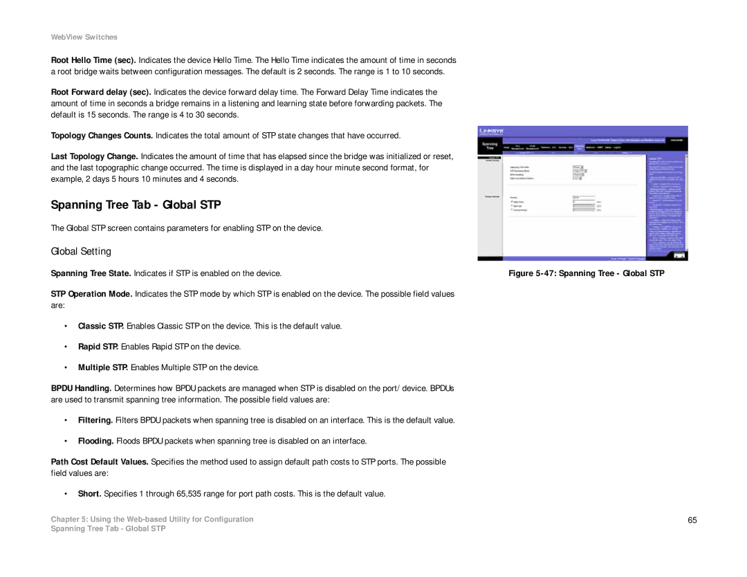 Linksys SRW2008P, SRW2008MP manual Spanning Tree Tab Global STP, Global Setting 