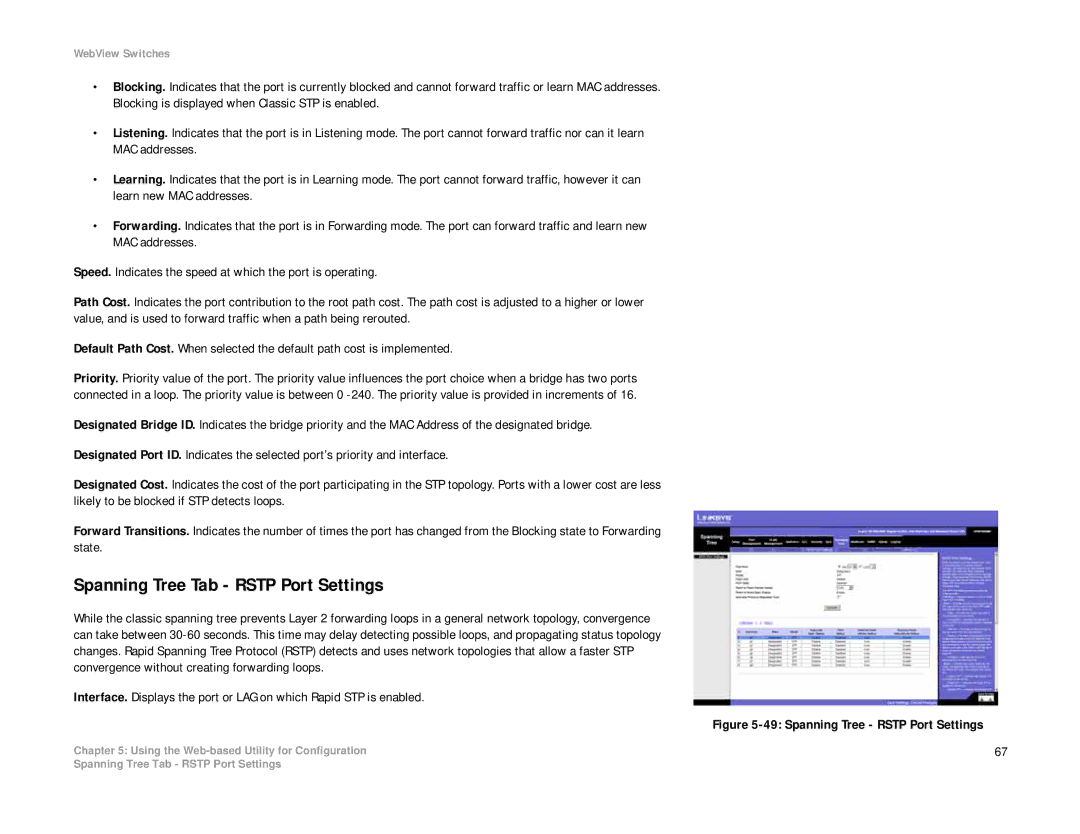 Linksys SRW2008MP, SRW2008P manual Spanning Tree Tab Rstp Port Settings, Spanning Tree Rstp Port Settings 