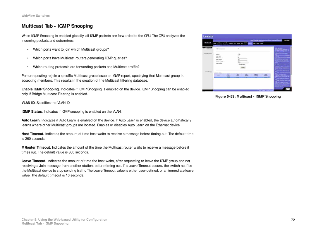 Linksys SRW2008P, SRW2008MP manual Multicast Tab Igmp Snooping, Multicast Igmp Snooping 