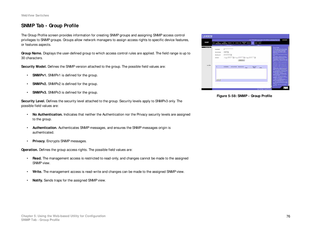 Linksys SRW2008MP, SRW2008P manual Snmp Tab Group Profile, Snmp Group Profile 