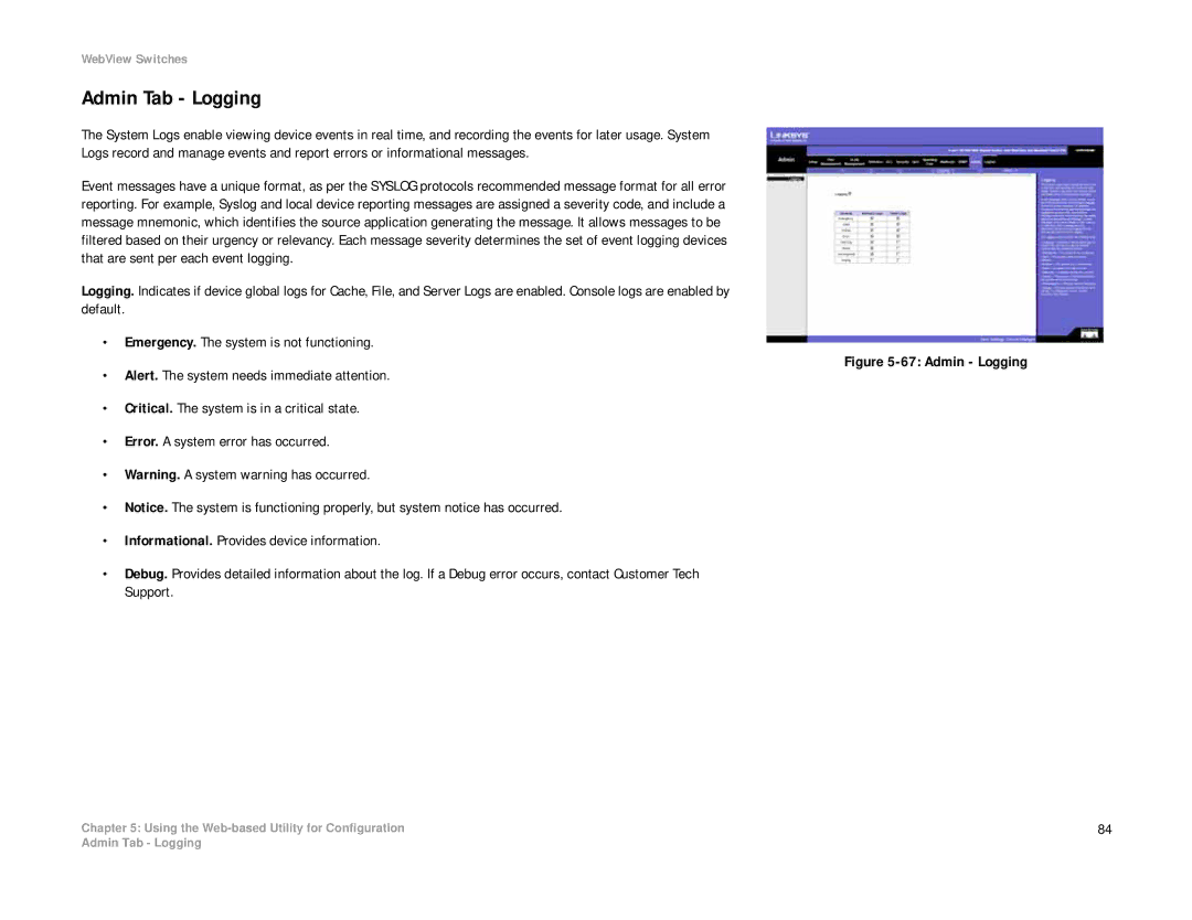 Linksys SRW2008P, SRW2008MP manual Admin Tab Logging 