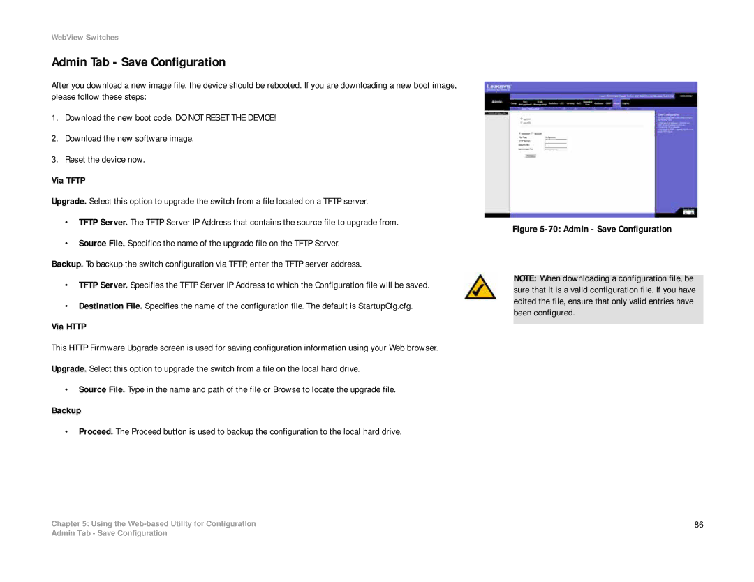 Linksys SRW2008P, SRW2008MP manual Admin Tab Save Configuration, Admin Save Configuration 