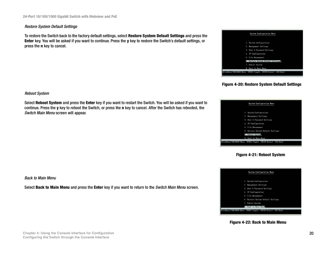 Linksys SRW2024P manual Restore System Default Settings 