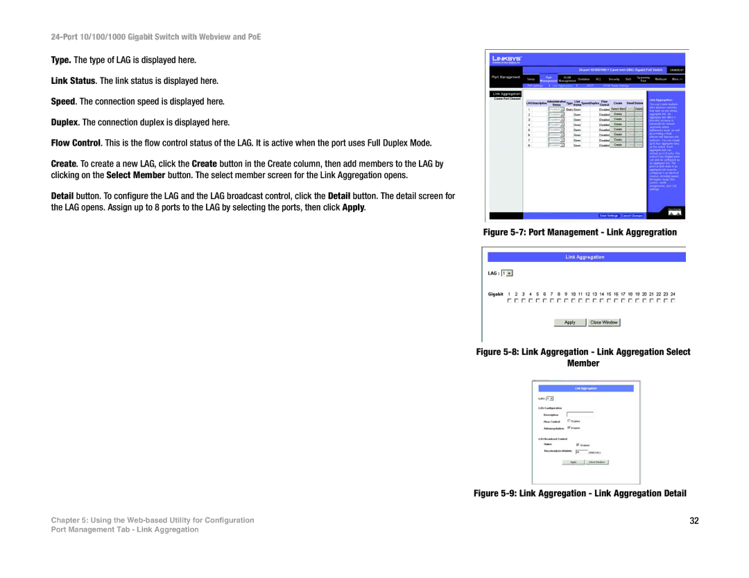 Linksys SRW2024P manual Port Management Link Aggregration 