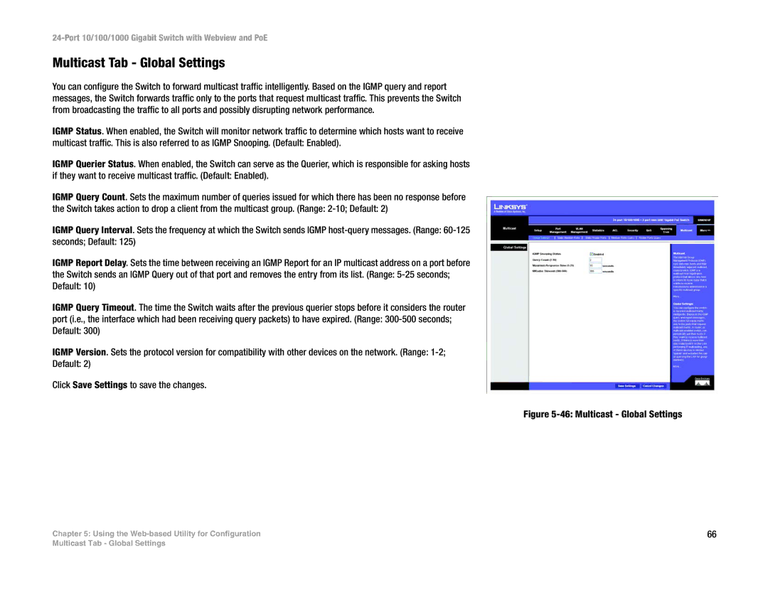 Linksys SRW2024P manual Multicast Tab Global Settings, Multicast Global Settings 