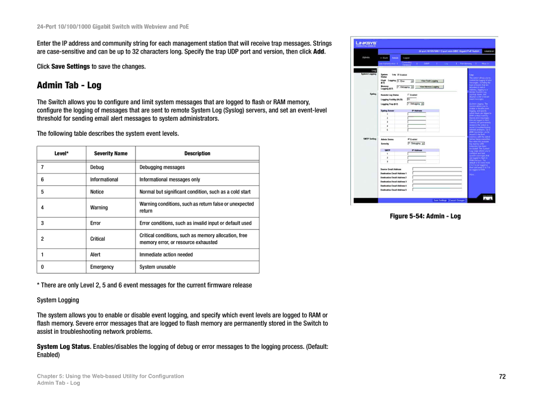 Linksys SRW2024P manual Admin Tab Log, Admin Log 