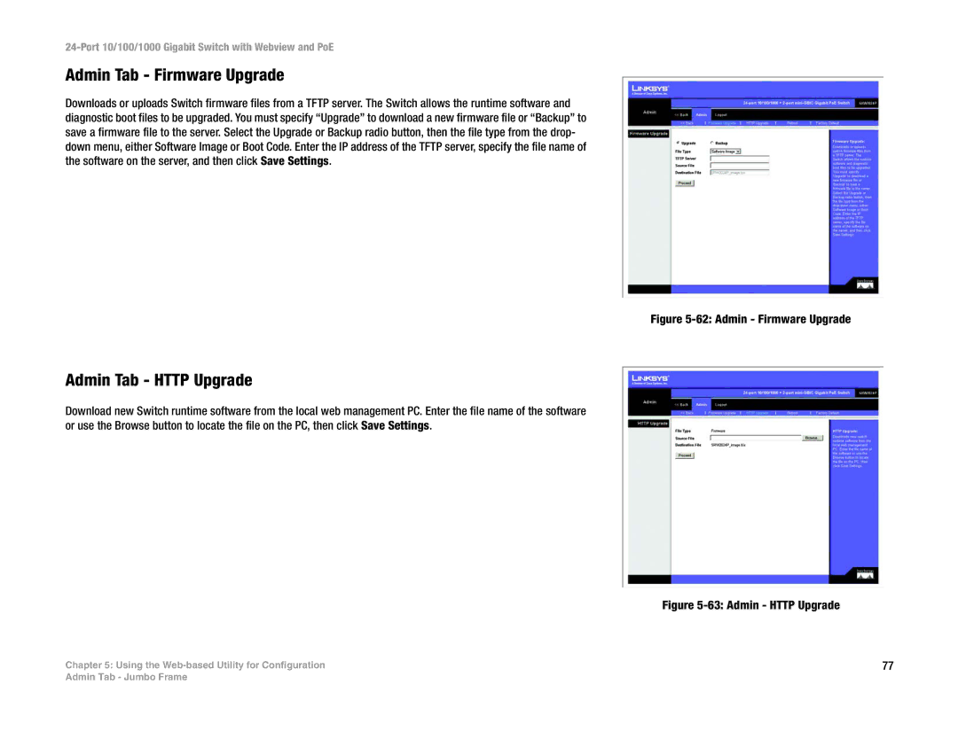 Linksys SRW2024P manual Admin Tab Firmware Upgrade, Admin Tab Http Upgrade 