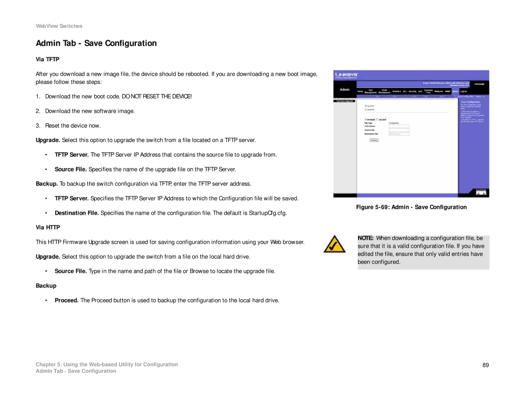 Linksys SRW208 manual Admin Tab Save Configuration, Admin Save Configuration 