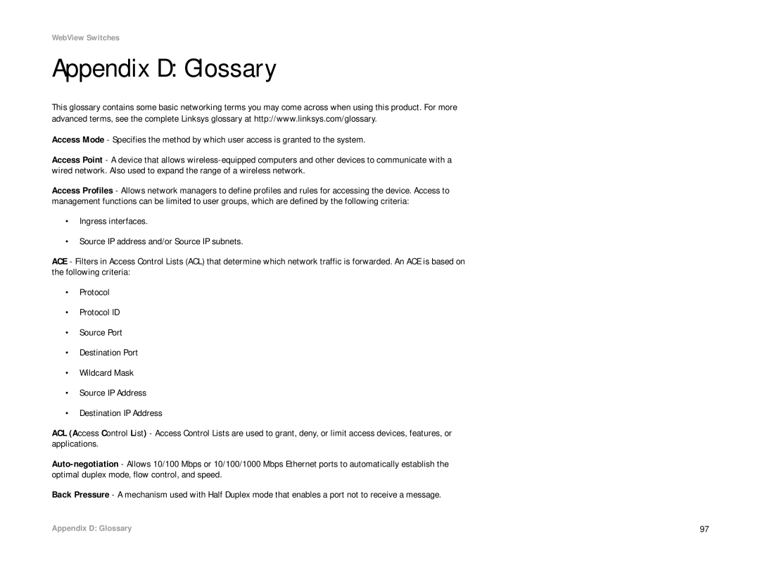 Linksys SRW208 manual Appendix D Glossary 