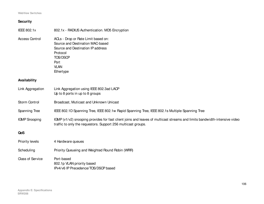 Linksys SRW208 manual Port, Ethertype 