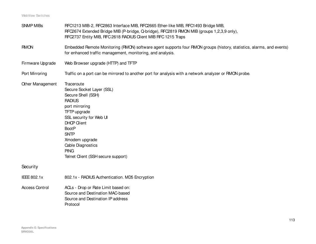 Linksys SRW208 manual 113 