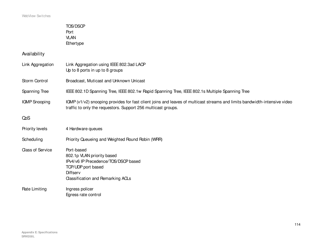 Linksys SRW208 manual 114 