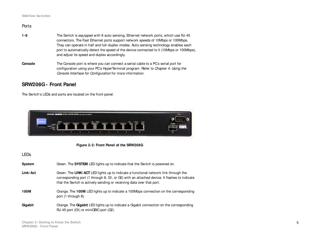 Linksys manual SRW208G Front Panel, Ports 