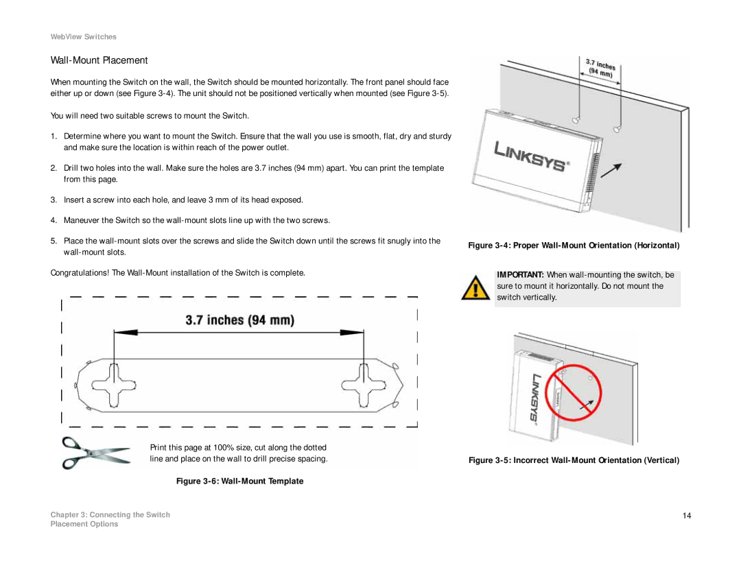 Linksys SRW208 manual Wall-Mount Placement, Wall-Mount Template 