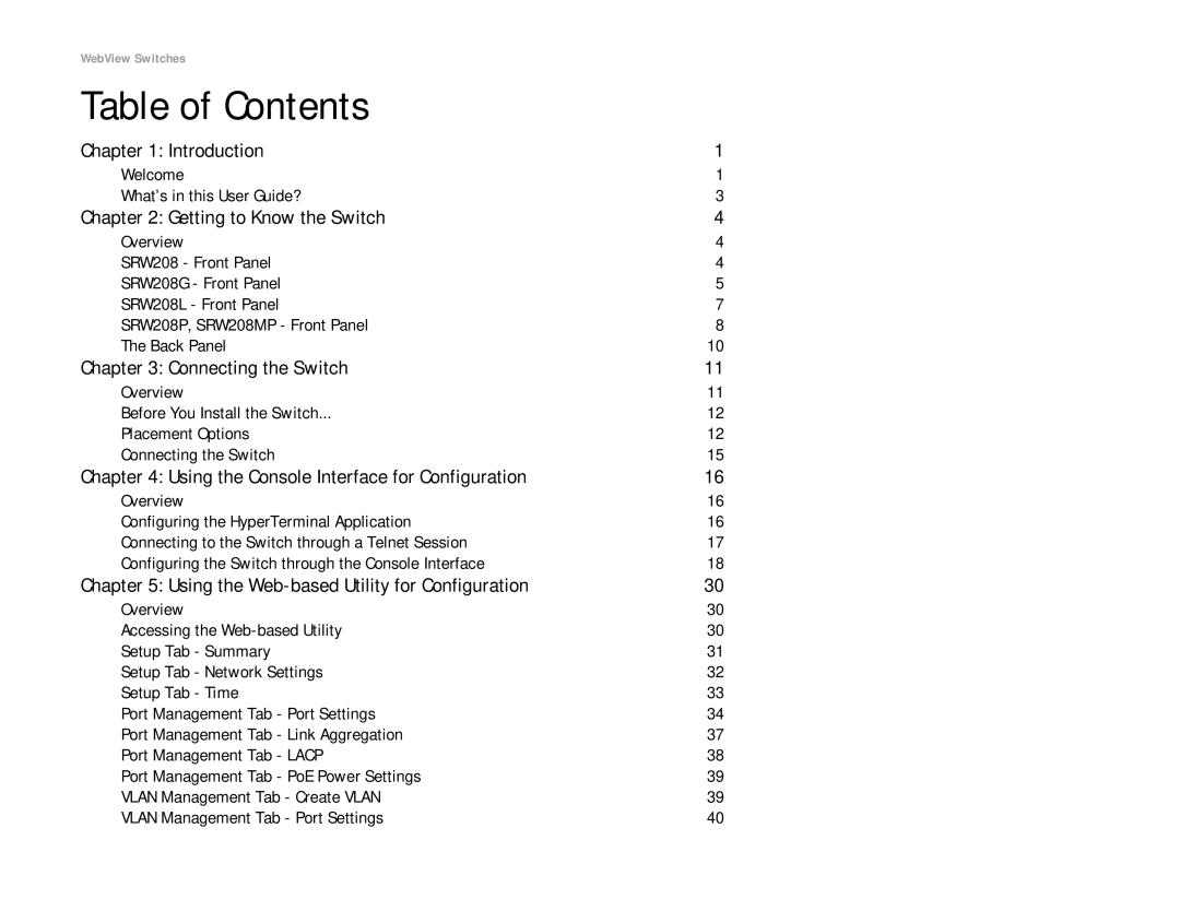 Linksys SRW208 manual Table of Contents 