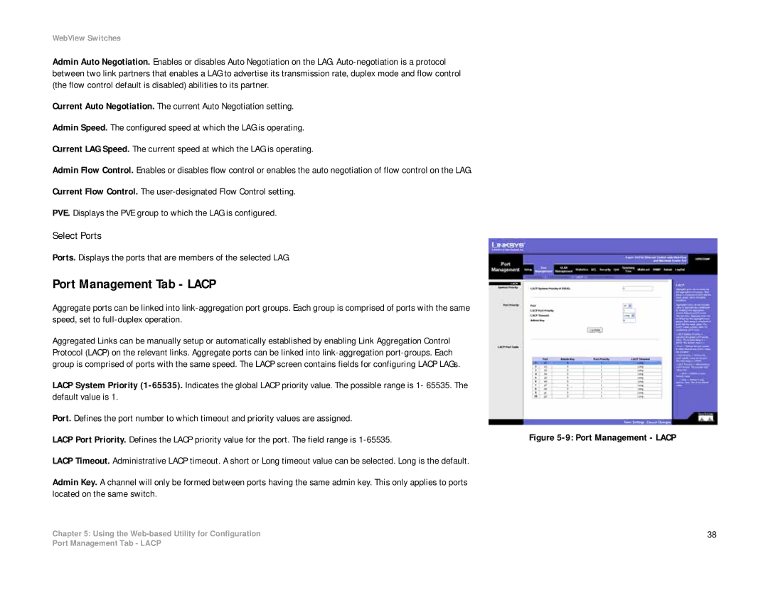 Linksys SRW208 manual Port Management Tab Lacp, Port Management Lacp 