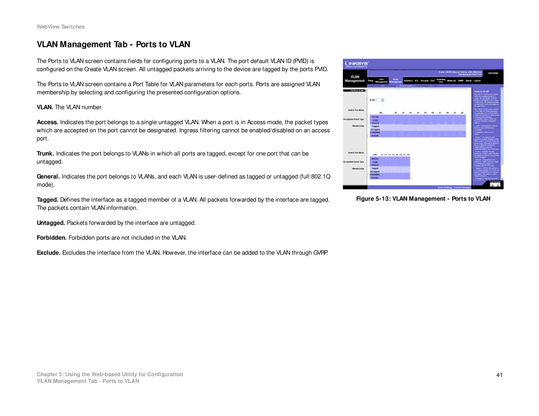 Linksys SRW208 manual Vlan Management Tab Ports to Vlan, Vlan Management Ports to Vlan 