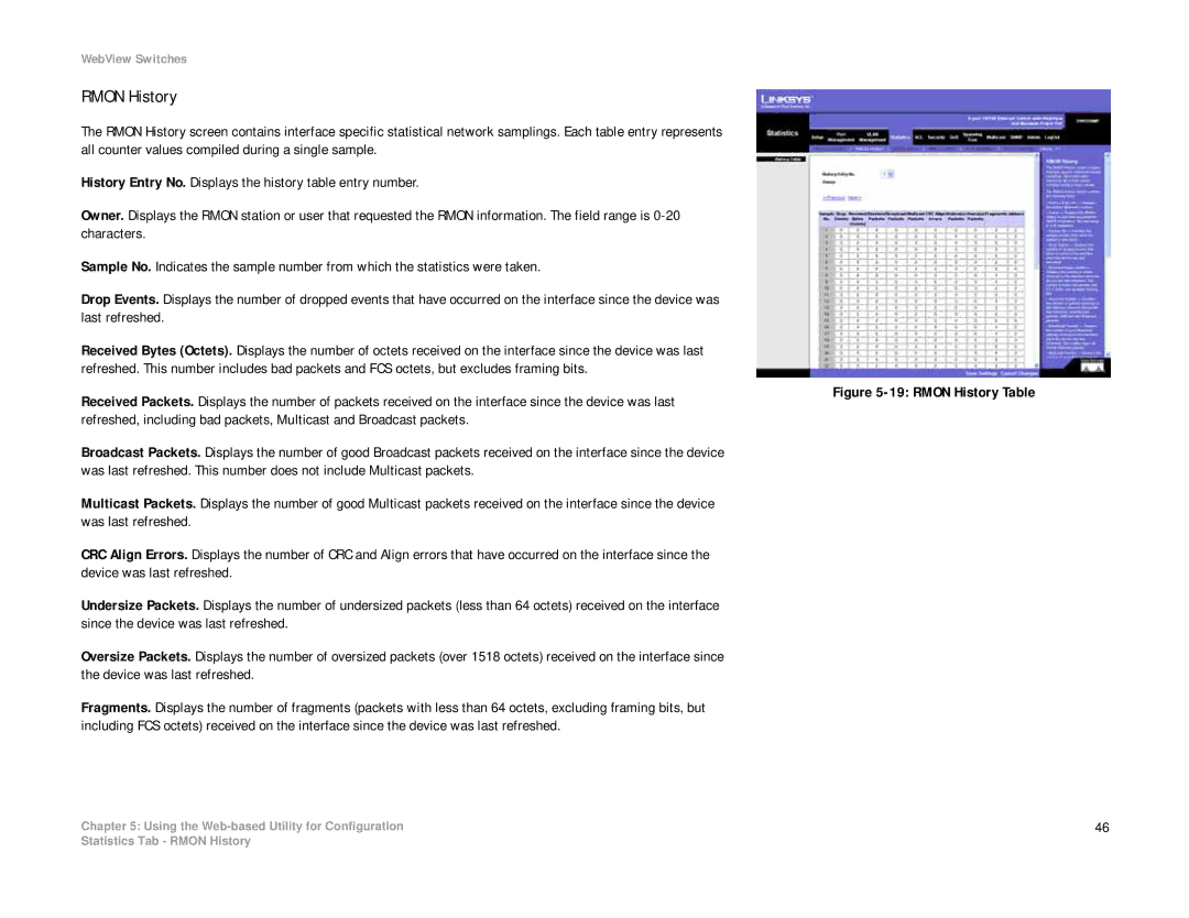 Linksys SRW208 manual Rmon History Table 