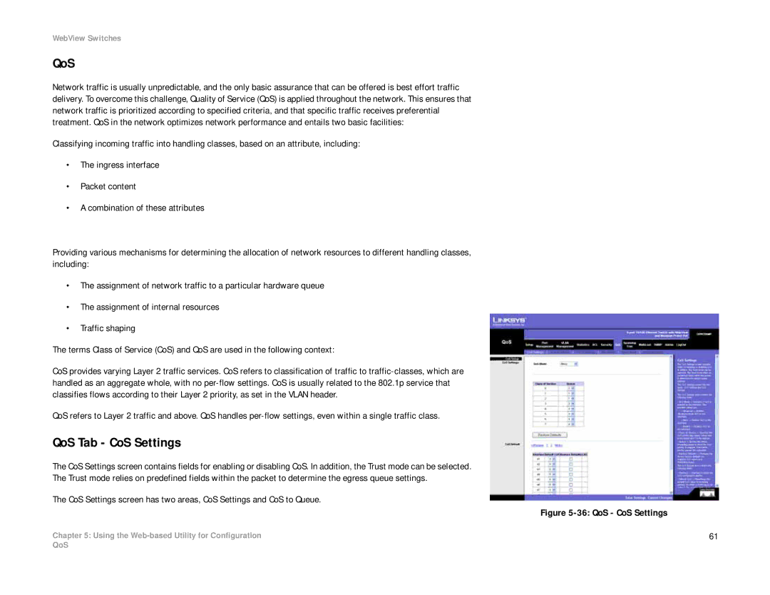 Linksys SRW208 manual QoS Tab CoS Settings 