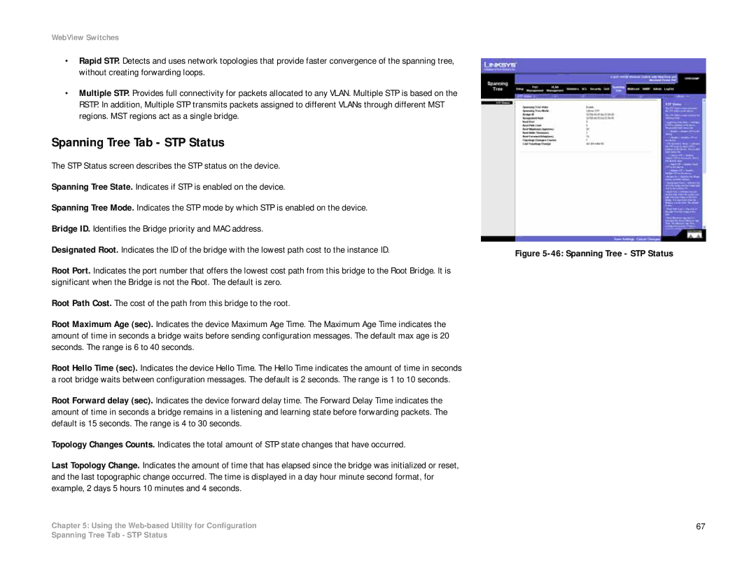 Linksys SRW208 manual Spanning Tree Tab STP Status, Spanning Tree STP Status 