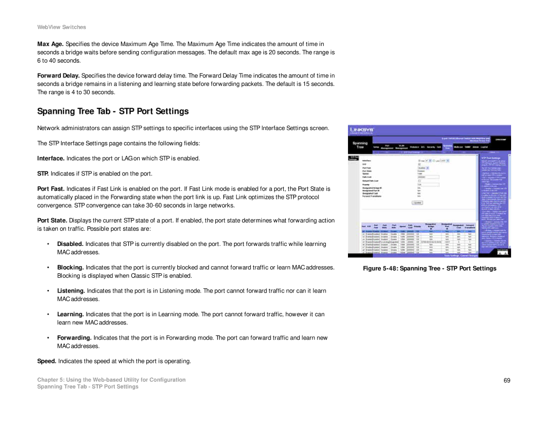 Linksys SRW208 manual Spanning Tree Tab STP Port Settings, Spanning Tree STP Port Settings 