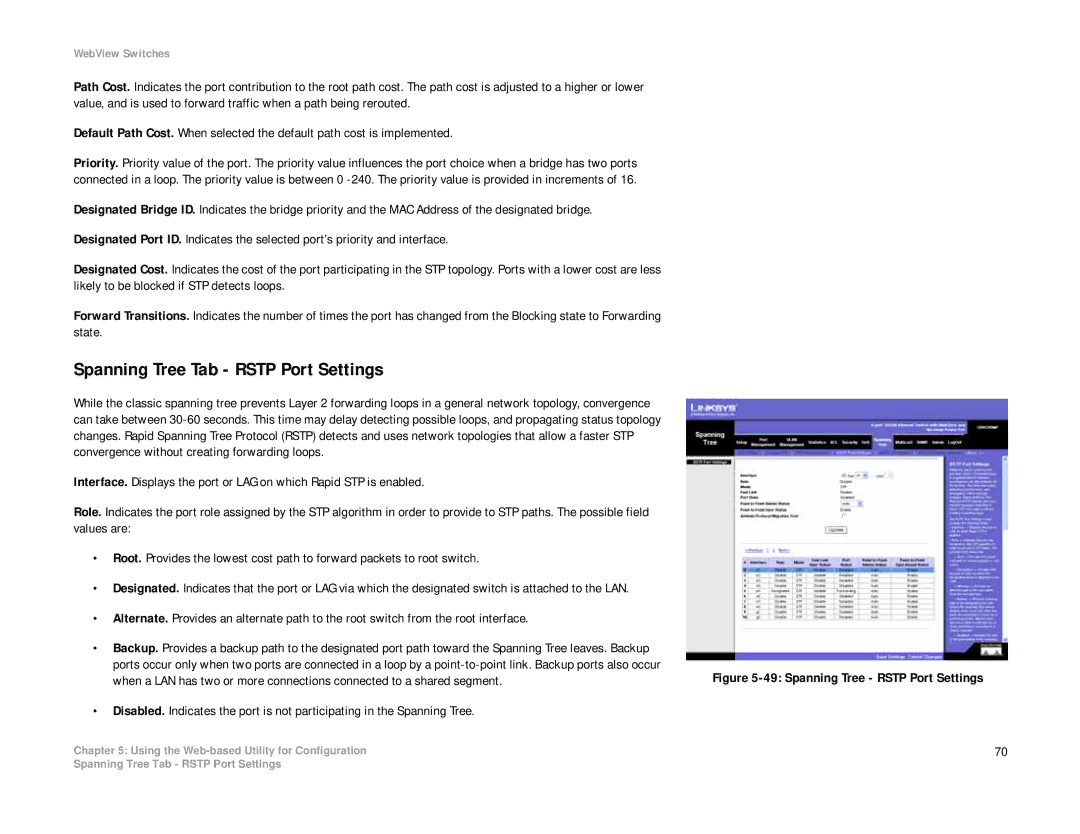 Linksys SRW208 manual Spanning Tree Tab Rstp Port Settings, Spanning Tree Rstp Port Settings 