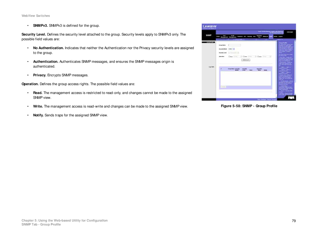 Linksys SRW208 manual Snmp Group Profile 