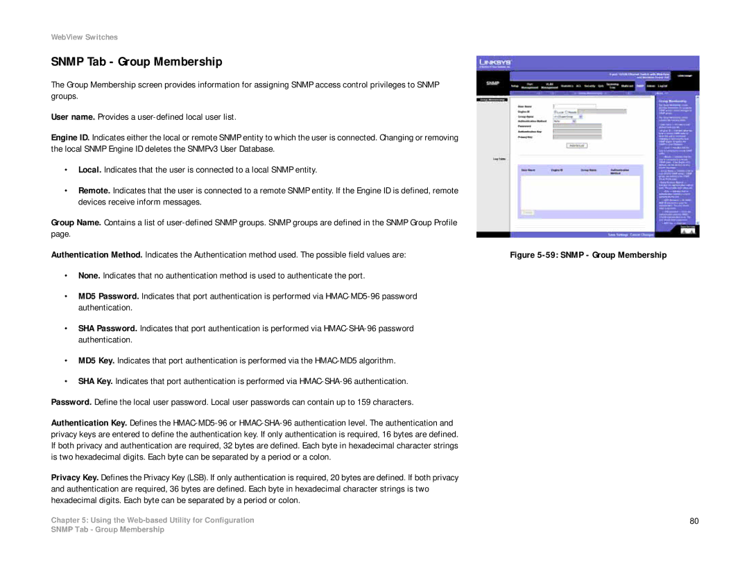 Linksys SRW208 manual Snmp Tab Group Membership, Snmp Group Membership 