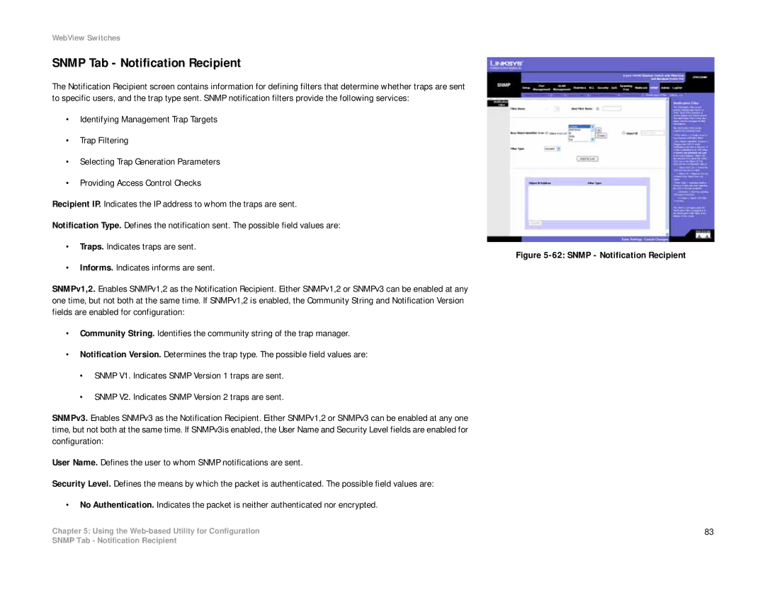 Linksys SRW208 manual Snmp Tab Notification Recipient, Snmp Notification Recipient 