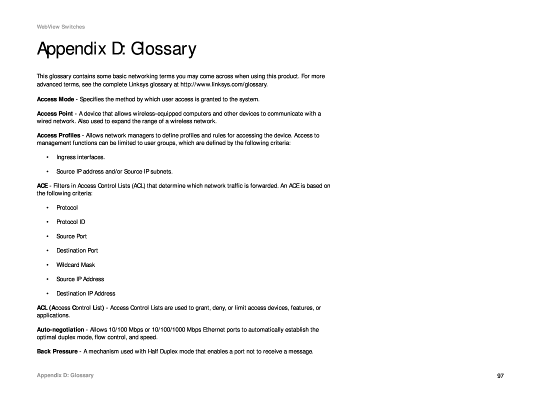 Linksys SRW208 manual Appendix D Glossary 