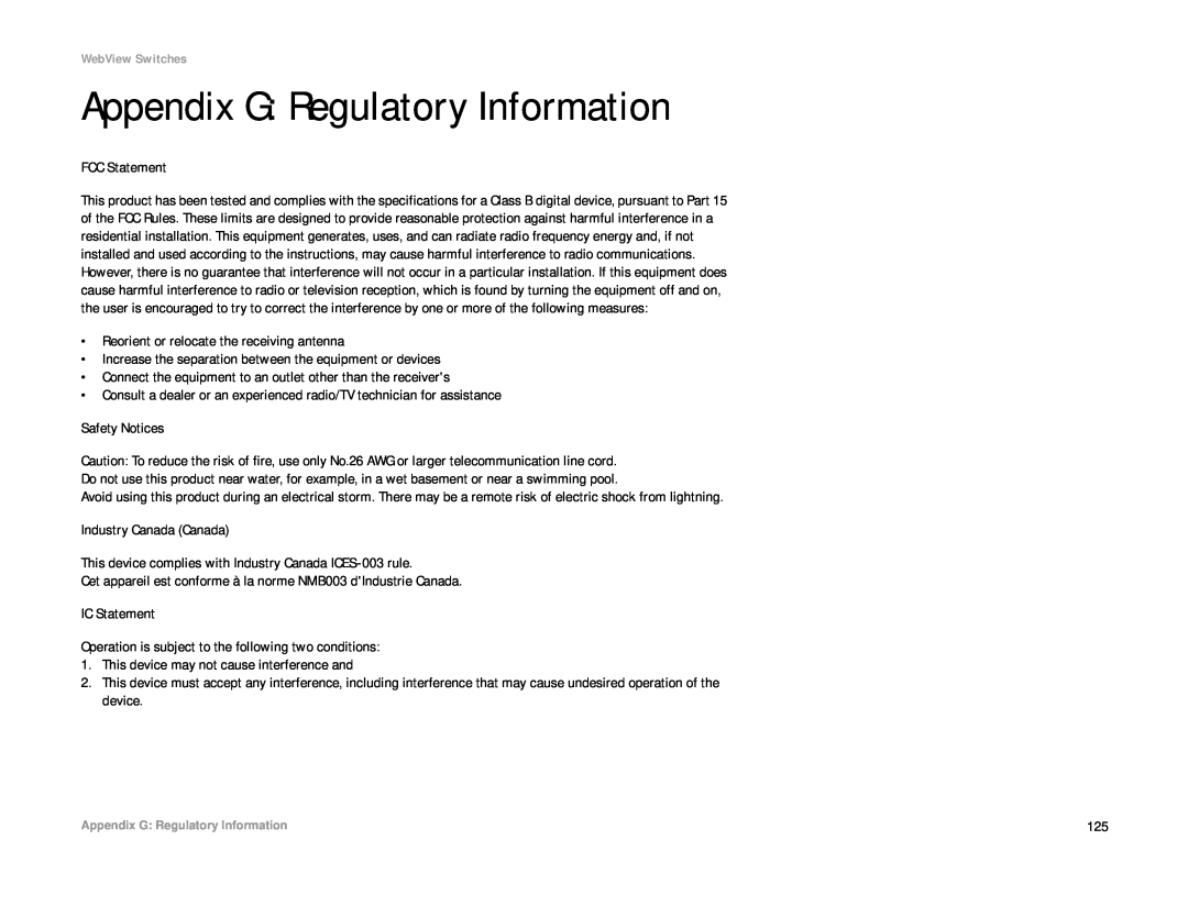 Linksys SRW208 manual Appendix G Regulatory Information 
