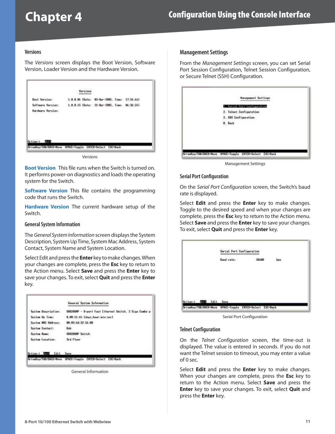 Linksys SRW208L, SRW208MP, SRW208G, SRW208P manual Management Settings 