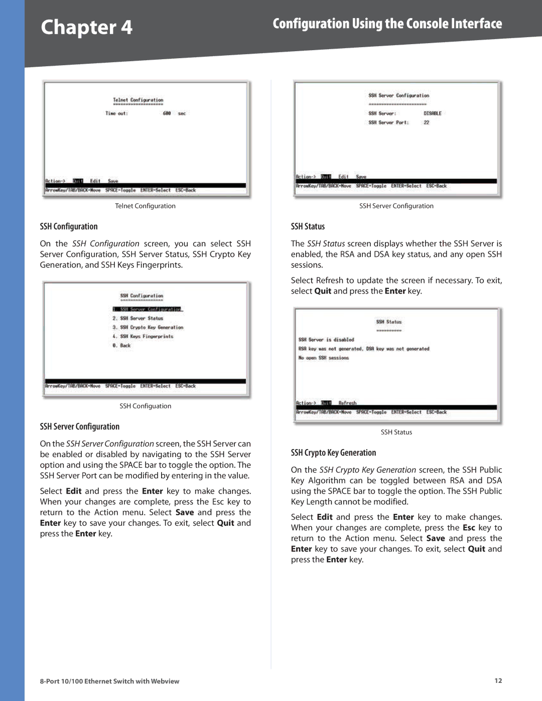 Linksys SRW208G, SRW208MP, SRW208L, SRW208P manual SSH Configuration 